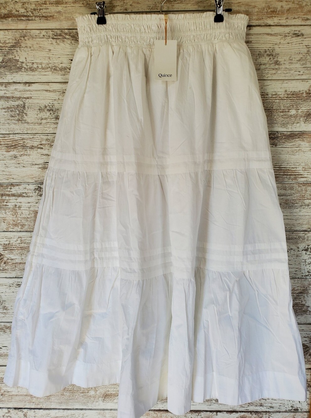 Quince NWT White Organic Cotton Poplin Tiered Maxi Skirt Pockets